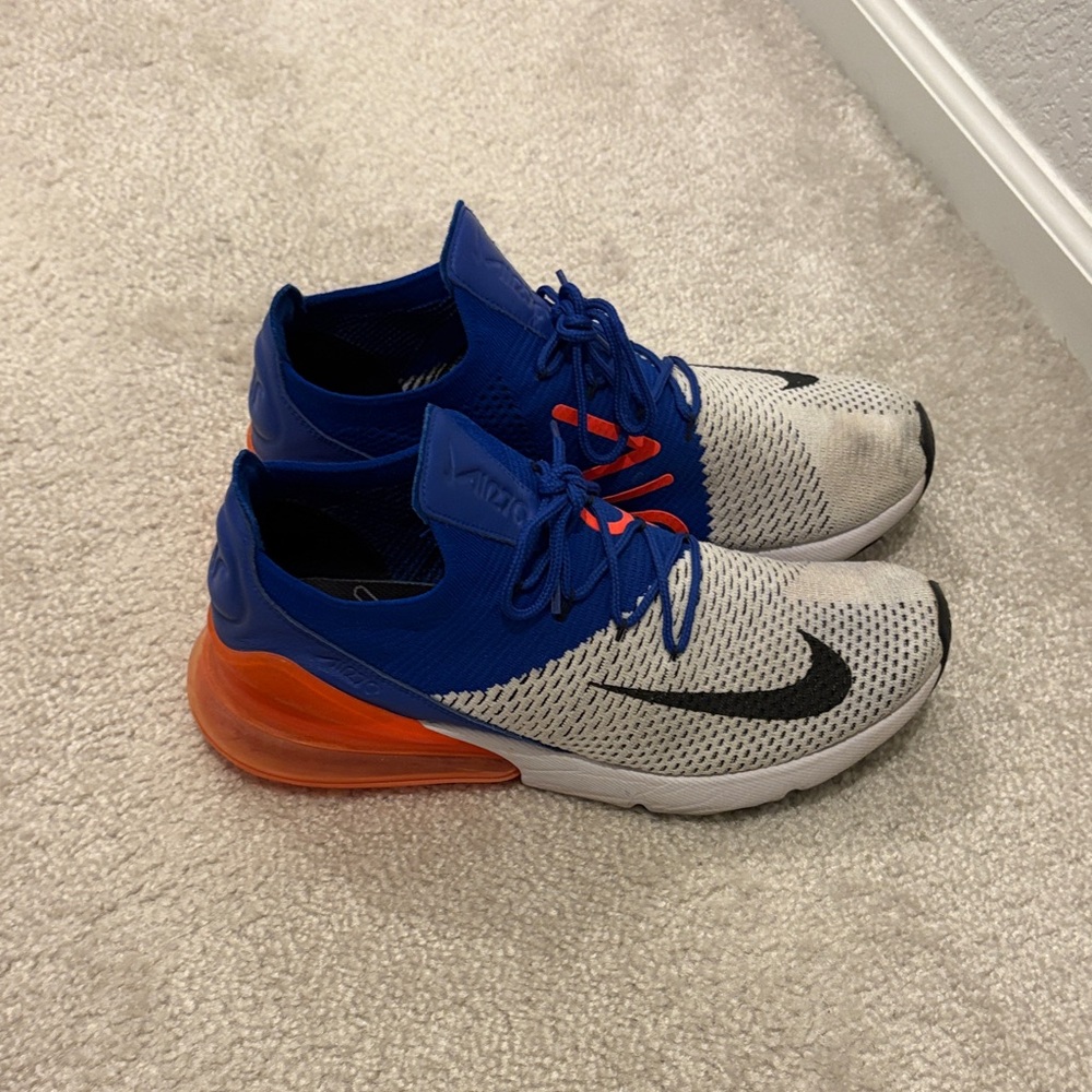 Nike Air Max 270 Blue and White Sneakers with Orange Accents